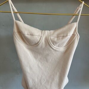 Hey Babe Underwire Bustier Ribbed Bodysuit – Cream – Size Small